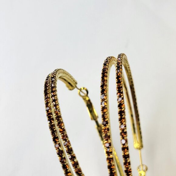 Double Hoop Earrings with Crystals - Picture 3 of 7